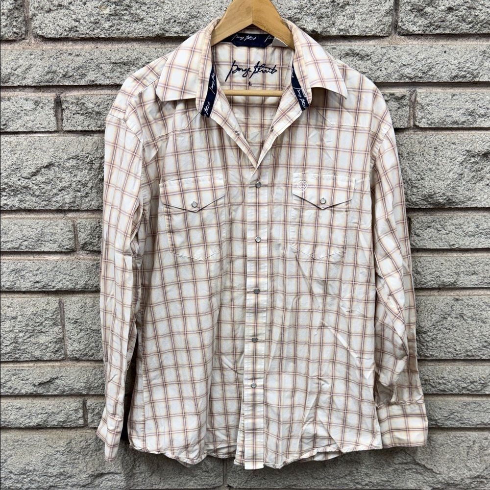 Men's Beige and Brown Checkered Shirt